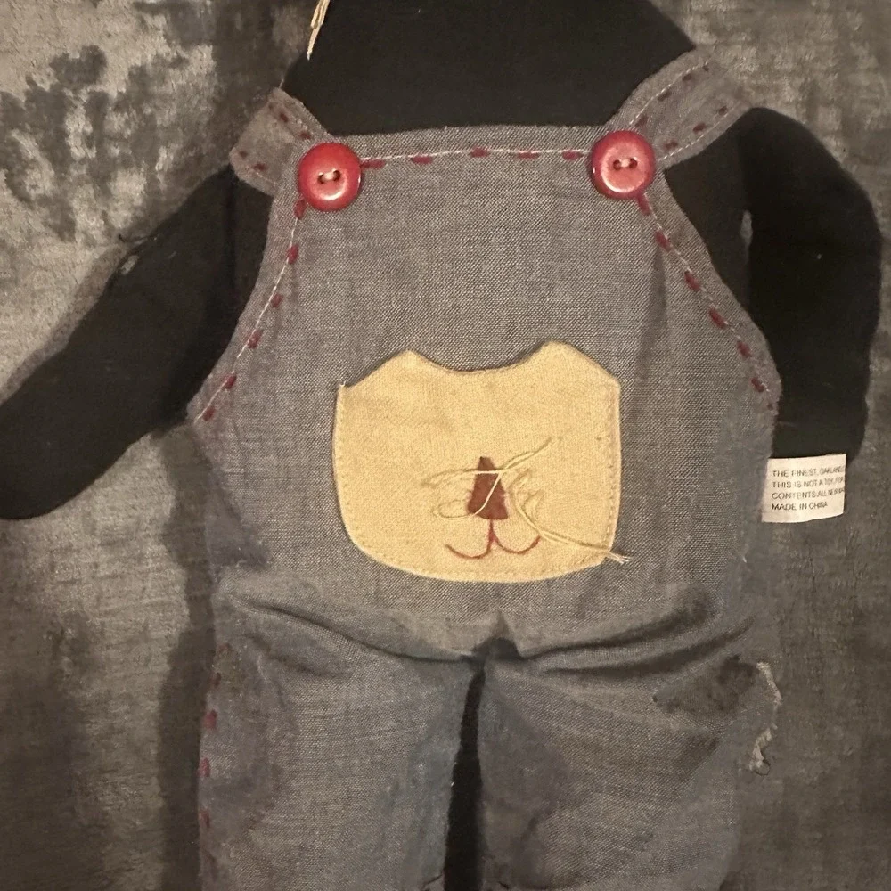 Pair of Y2K Folk Art Black Cat Cloth Dolls | Primitive Farmhouse Handmade Style
